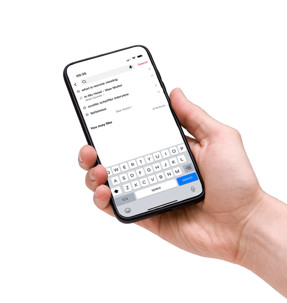 Person Holding a Phone on the TikTok Search Feature